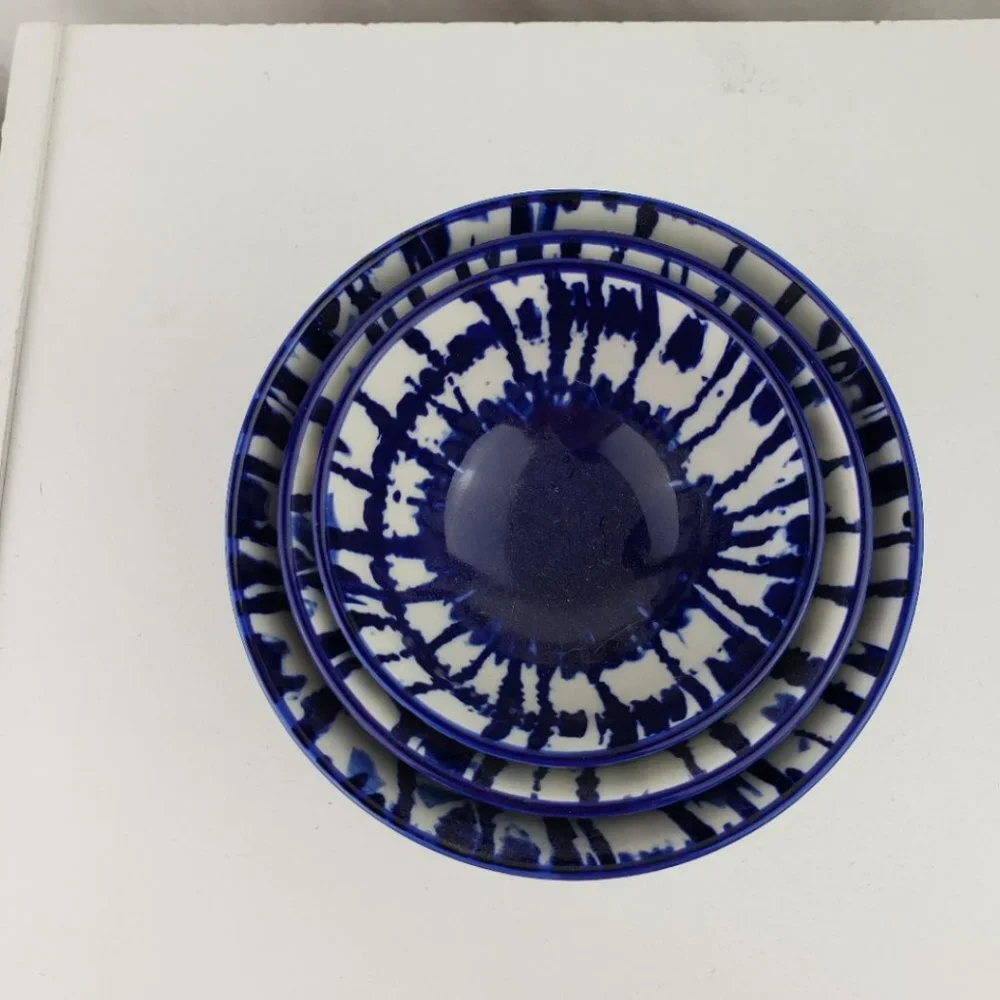 West Elm Set of Three Indigo Tie-Dye Nesting Bowls